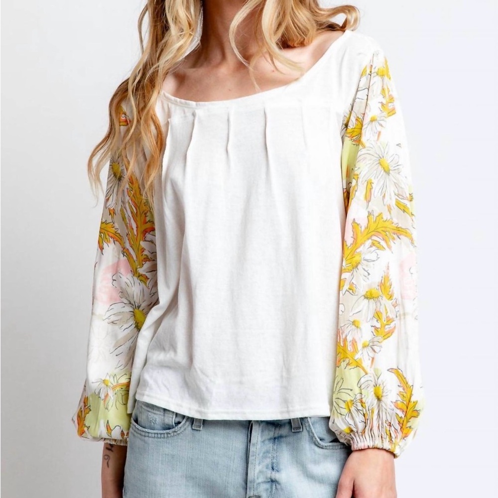 NWT Free People Picking Petals Floral Sleeve Blouse